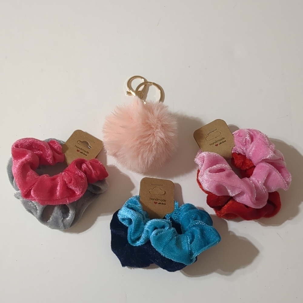 Velvet Scrunchies New Lot 6 scrunchies & Key chain